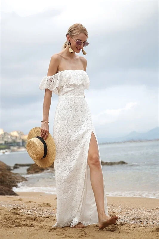 Off the Shoulder White Lace Maxi Dress Stylish Off-Shoulder Maxi Dress