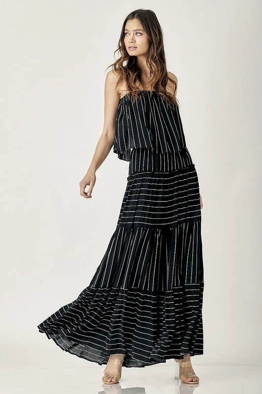 Black Pin Stripe Print Tube Maxi Dress Classic Tulle Maxi Dress