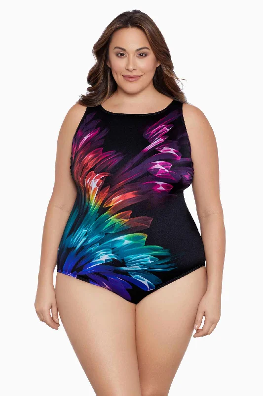 Plus Size Panel Scoopback Highneck Tank Long Torso One Piece Swimsuit Hard Candy Adjustable Strap Swimsuit