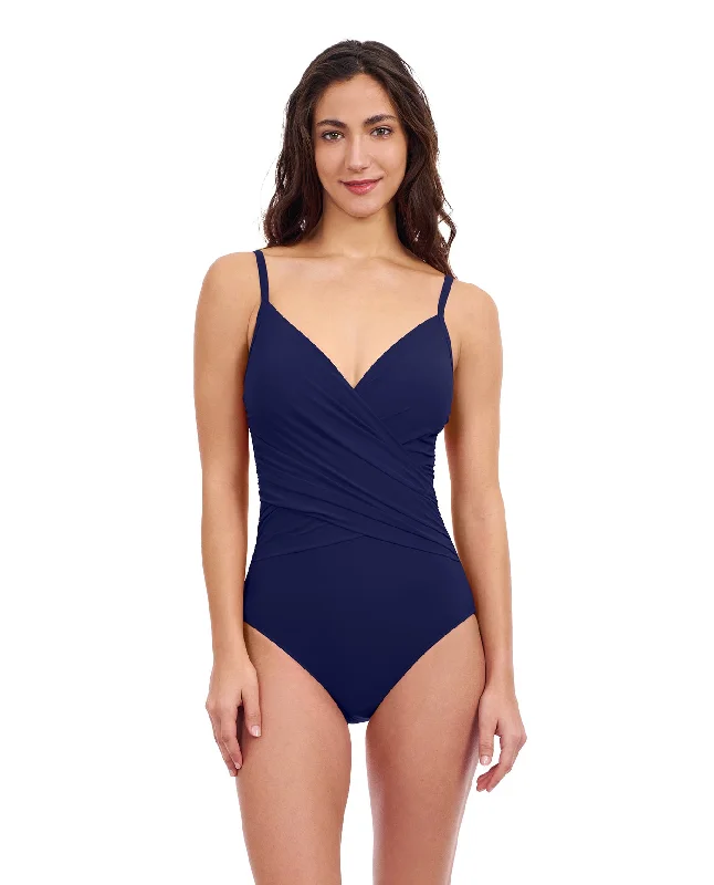 Profile By Gottex Tutti Frutti V-Neck Surplice One Piece Swimsuit Elegant Swim Dress