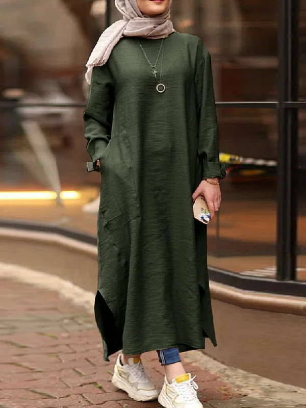 Olive Green Maxi Dress Robe Kaftan Casual Pocket Women Maxi Dress Chic Summer Maxi Dress