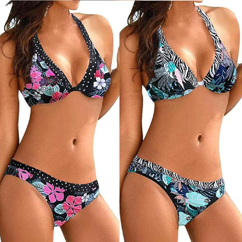 Brazilian Style Two Piece Push-up Bikini Swimsuit Set for Women - Multiple Styles Bold Color Swimsuit