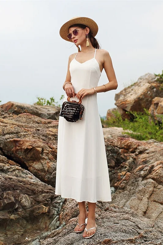 Simple White Long Maxi Dress Cozy Maxi Dress with Slit