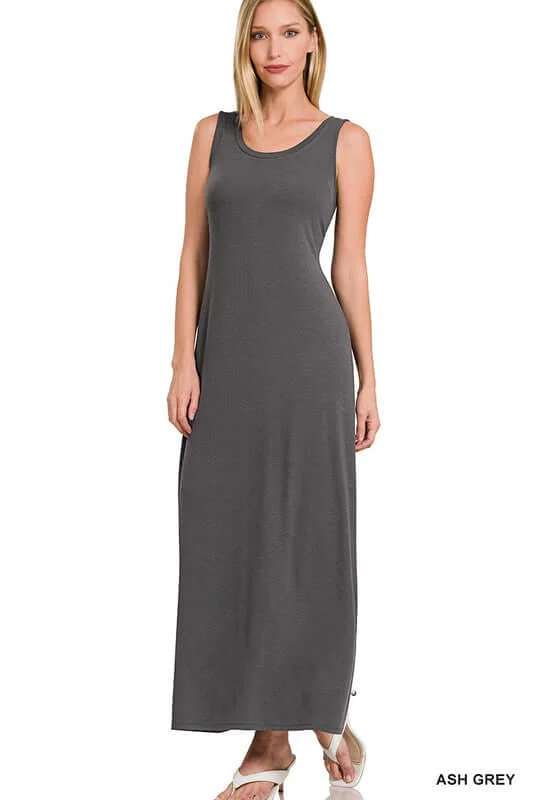 Solid Sleeveless Flared Scoop Neck Maxi Dress Elegant Sleeveless Maxi Dress