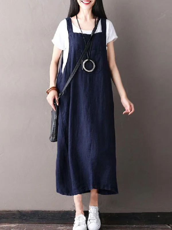 Sleeveless Strappy Casual Loose Mono Color Women Maxi Dress Cozy Maxi Dress with Slit