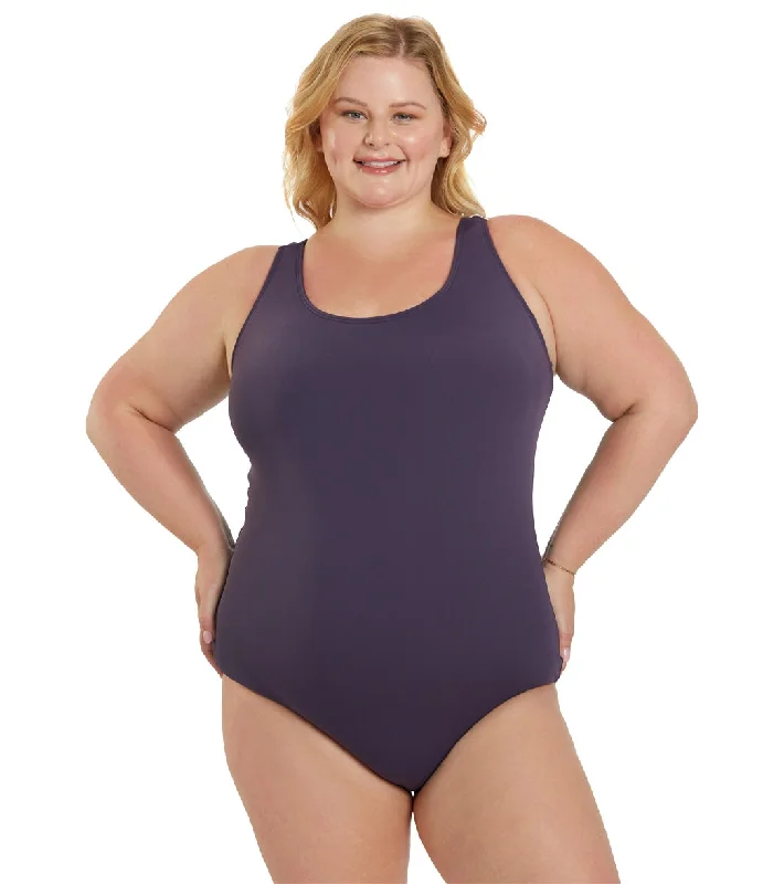 Sporti Plus Size HydroLast Chlorine Resistant Moderate Scoop Back One Piece Swimsuit Mauve Elegant Swim Dress