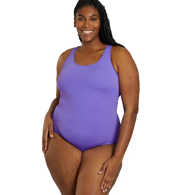 Sporti Plus Size HydroLast Chlorine Resistant Moderate Scoop Back One Piece Swimsuit Casual Swim Dress