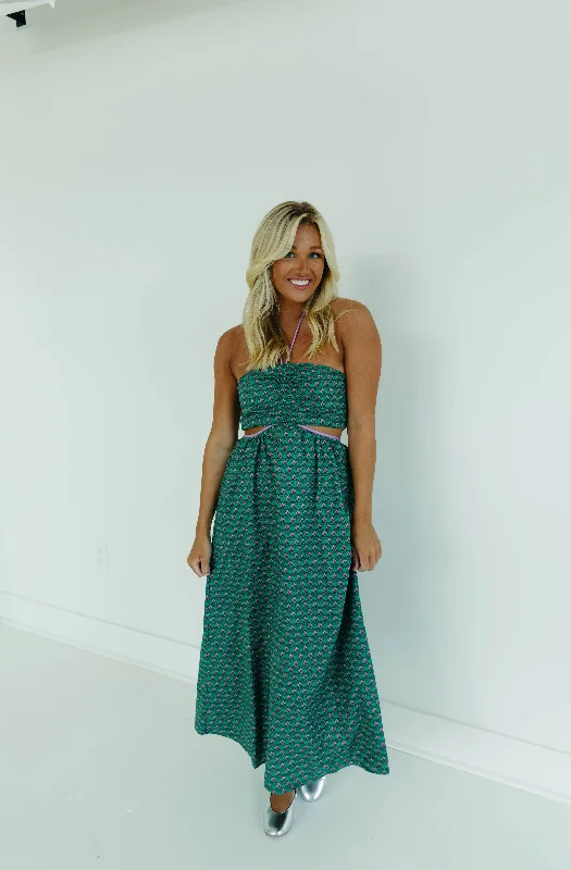 Tiana Maxi Dress - Green Multi Cozy Longline Maxi Dress