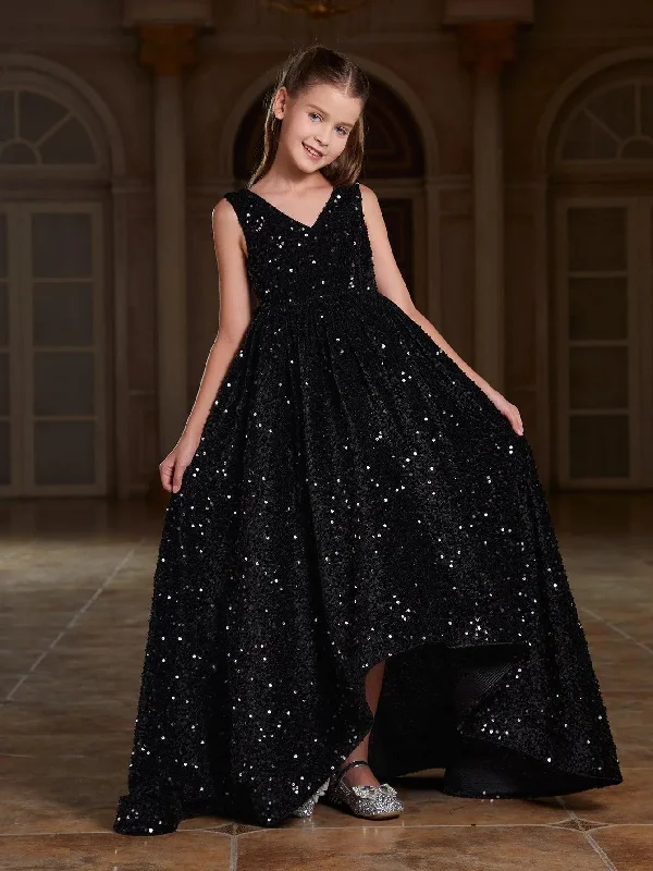 Tween Girls' Bow Back Sleeveless Sequin Maxi Dress Stylish One-Shoulder Maxi Dress