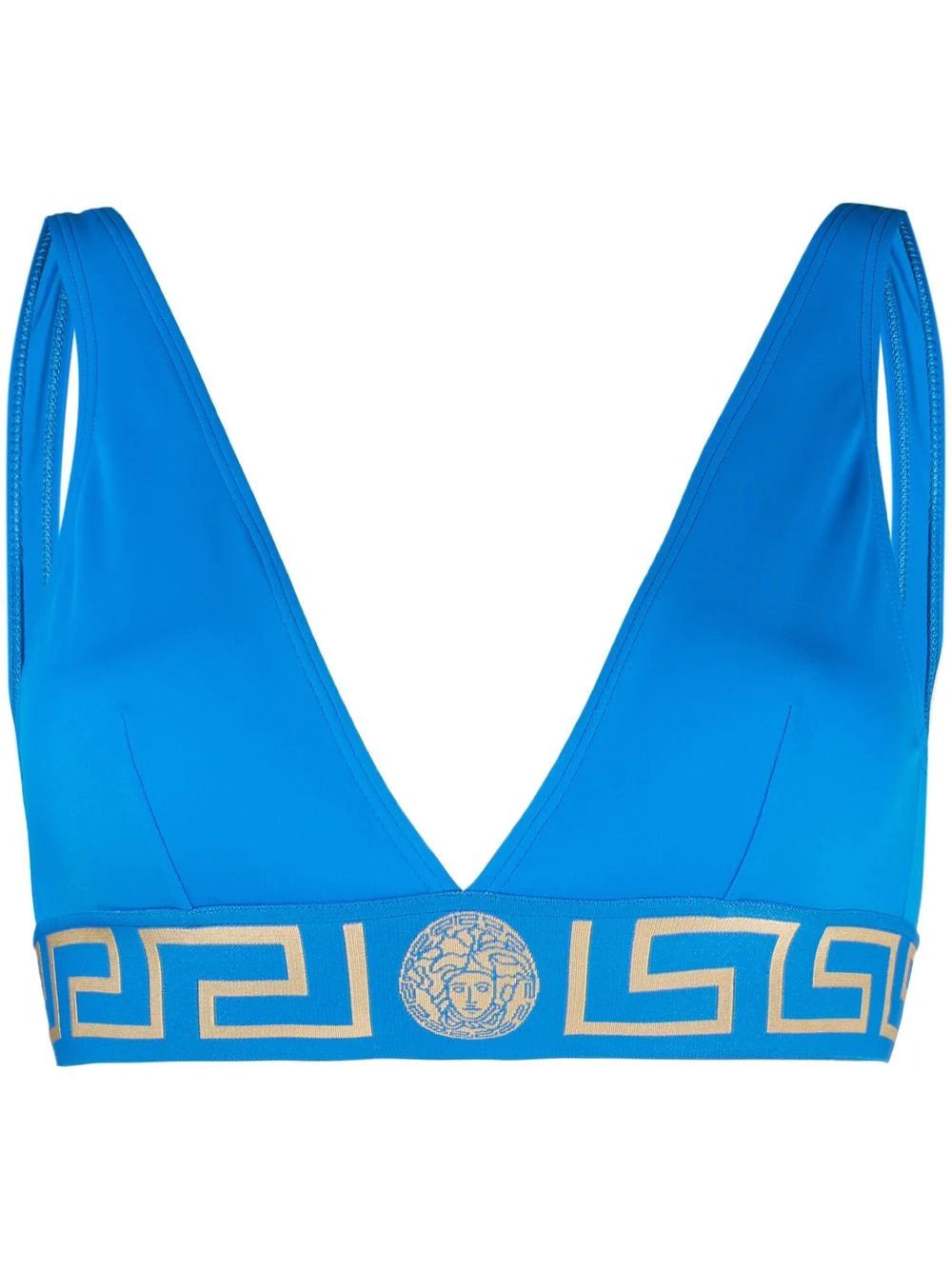 Versace Blue Greek Key Triangle Swim Top Trendy Swimsuit Bottoms