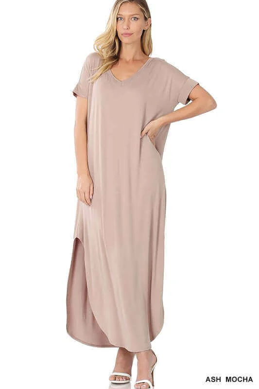 Viscose Fabric V-Neck Short Sleeve Maxi Dress Fashionable Halter Neck Maxi Dress