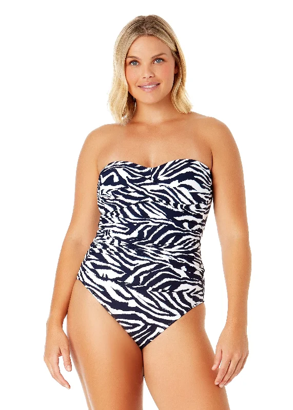 Women's Zebra Shadow Twist Front Shirred One Piece Swimsuit Playful Pattern Swimsuit