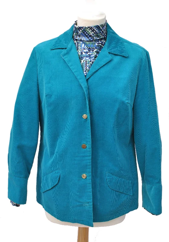 1960s Vintage Turquoise Cord Jacket and Matching Blouse Coord Set Insulated Jacket Fitted Jacket Loose Jacket