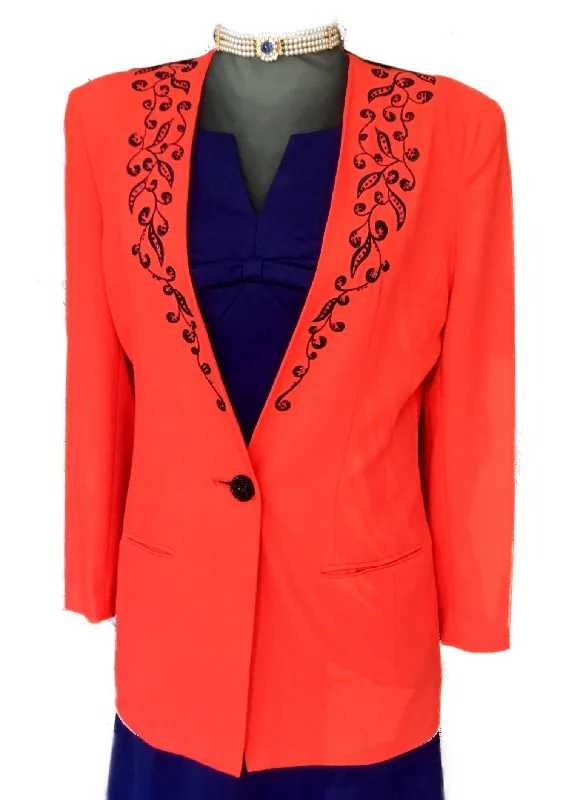 1980s Red Embellished David Emanuel Blazer Jacket • Diana Knit Jacket Woven Jacket Fleece Jacket