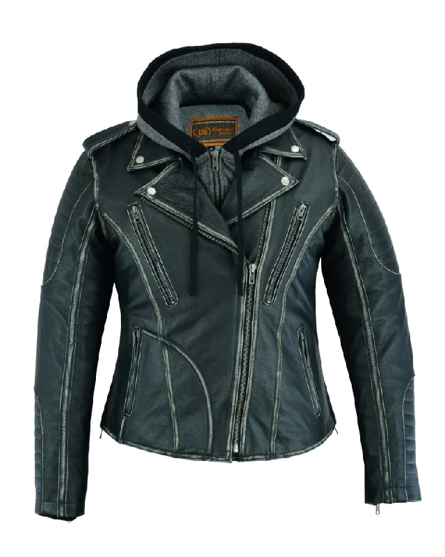 Distressed Modern MC Leather Jacket Elasticated Jacket Padded Jacket Insulated Jacket