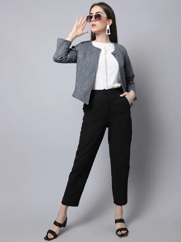 Even Apparels Grey Pure Wool Open Front Statement Jacket Wool Jacket Cashmere Jacket Tweed Jacket