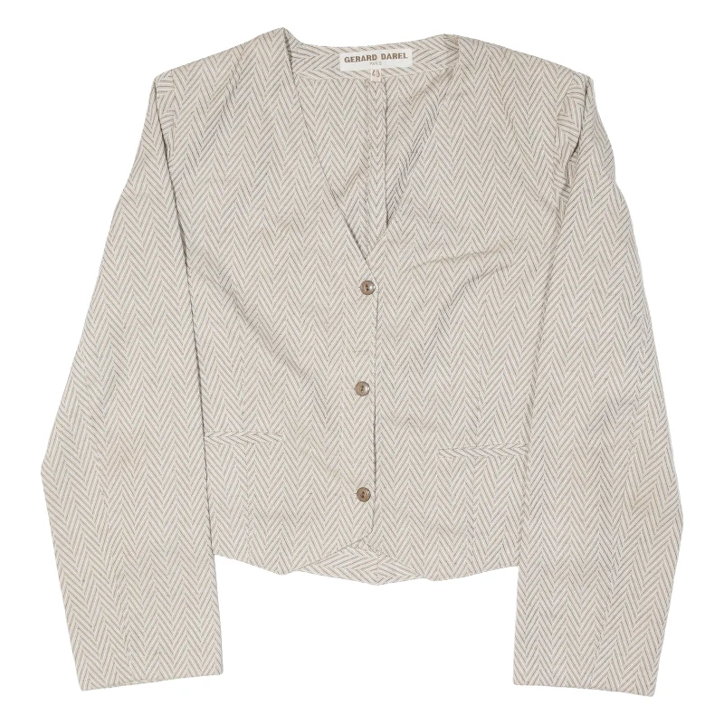 GERARD DAREL Womens Blazer Jacket Beige 80s Herringbone M Mesh Jacket Canvas Jacket Denim Jacket