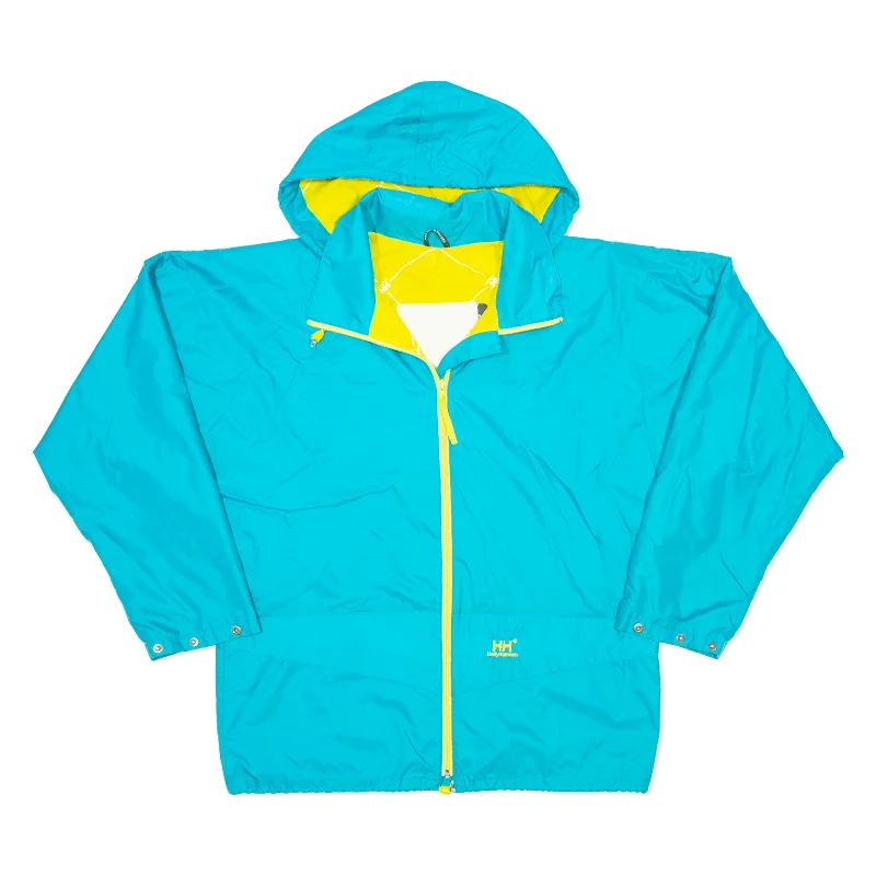 HELLY HANSEN Womens Rain Jacket Blue Nylon Hooded M Tailored Jacket Straight Jacket A-Line Jacket