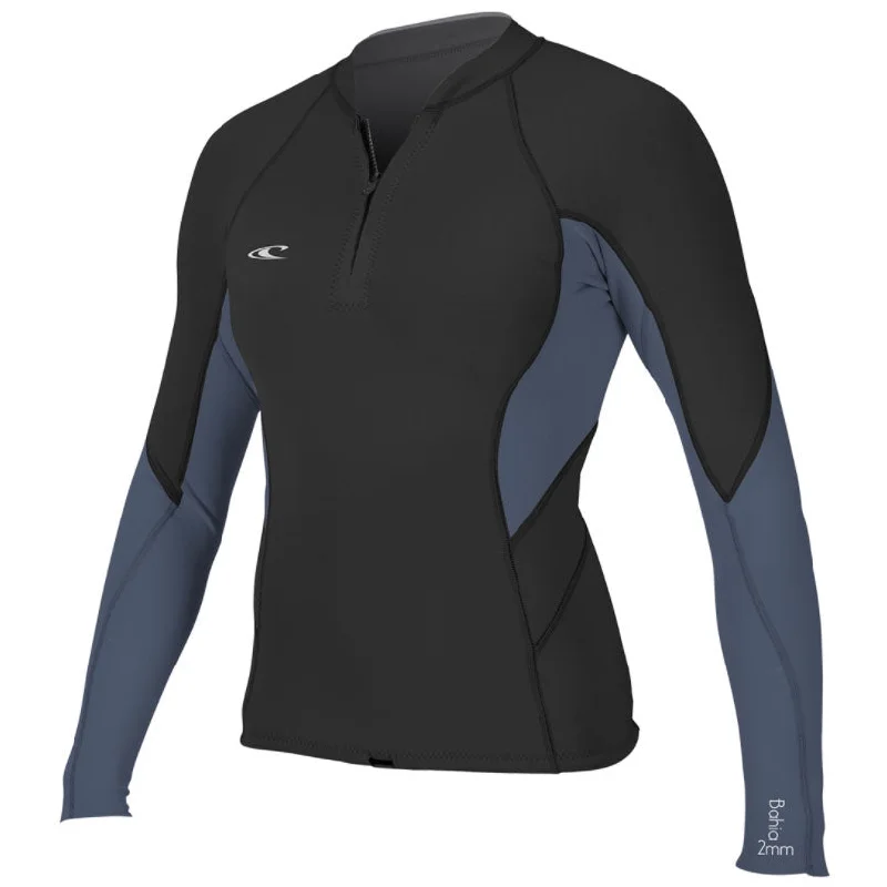 O'Neill Women's Bahia 1mm Chest Zip Jacket - Black/Mist Front Pockets Side Pockets Patch Pockets