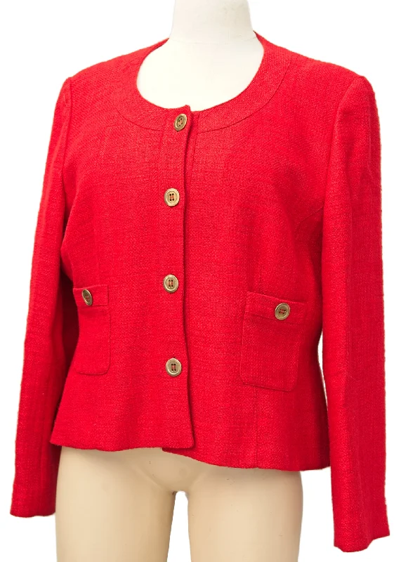 1980s Red Cropped Box Jacket • Vyella • UK18 Tiered Jacket Buttoned Jacket Zippered Jacket