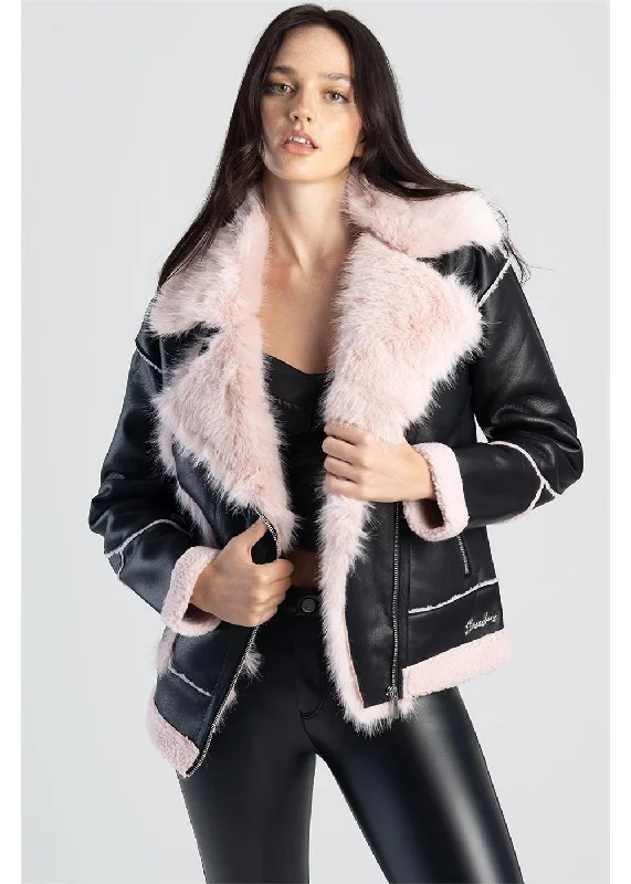 Sissyboy J30298 Faux Shearling Jacket With Faux Far Zip Front Button Front Snap Front