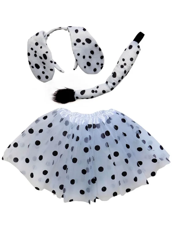 Adult Dalmatian Costume - Black & White Polka Dot Tutu Skirt, Tail, & Headband Set for Adult or Plus Size velvet skirt plush