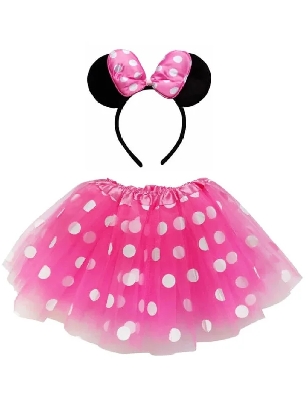 Adult Mouse Costume - Hot Pink Polka Dot Tutu Skirt & Headband Set for Adult or Plus Size ribbed skirt waist