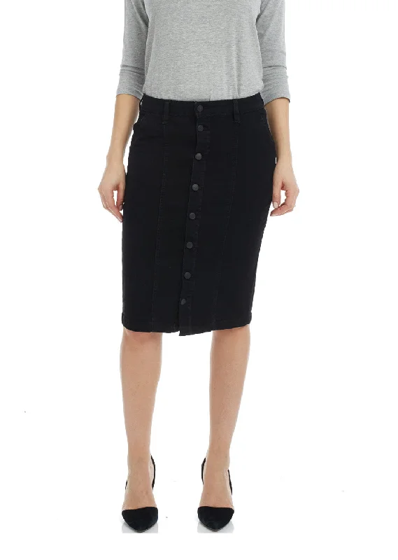 Esteez MONTREAL Denim Skirt - Below the Knee Jean Skirt - BLACK leather skirt durable