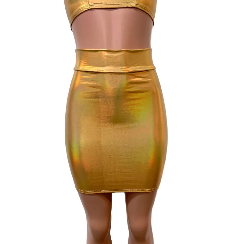 Gold Opal Holographic High Waisted Pencil Mini Skirt chiffon skirt floaty