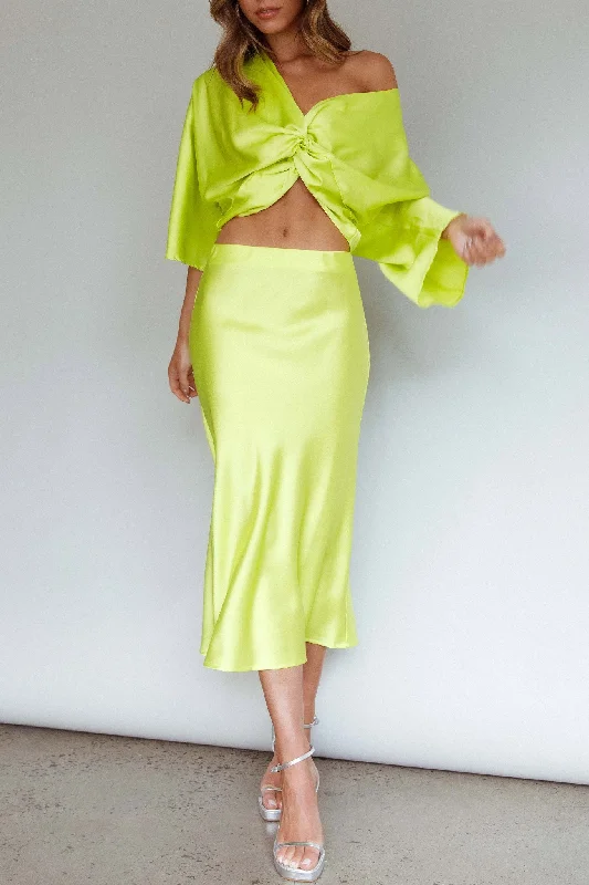 Lolah Satin Midi Skirt Citron velvet skirt plush