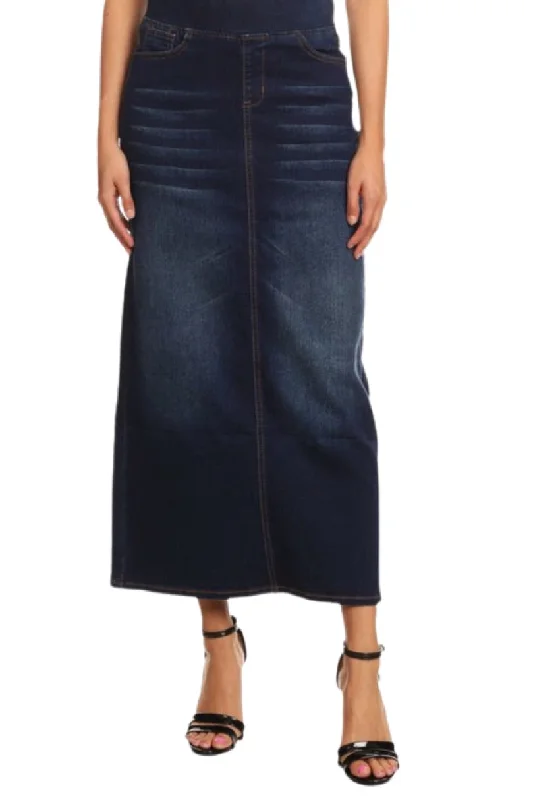 Long Denim Skirt Style 87241 Dark Blue athletic skirt fit