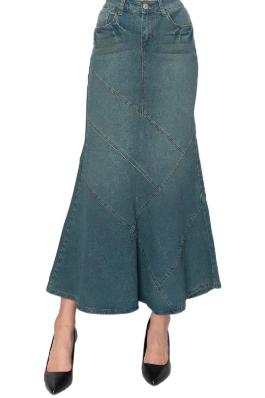 Long Denim Skirt Style 89075 in Vintage Wash velvet skirt glossy