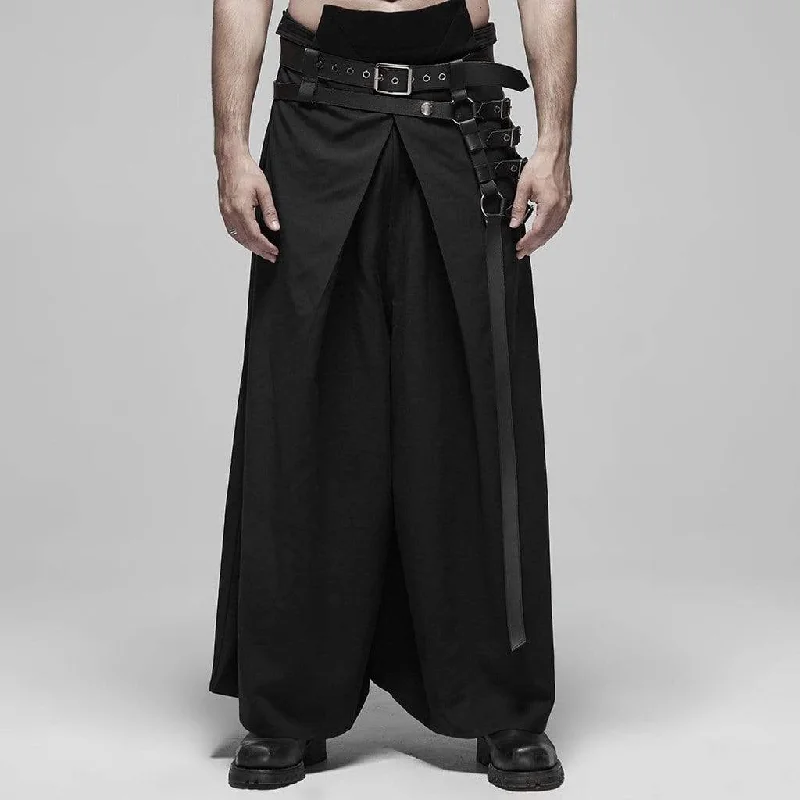 Men's Black Japanese Warrior Pantskirts With Harness denim skirt durable