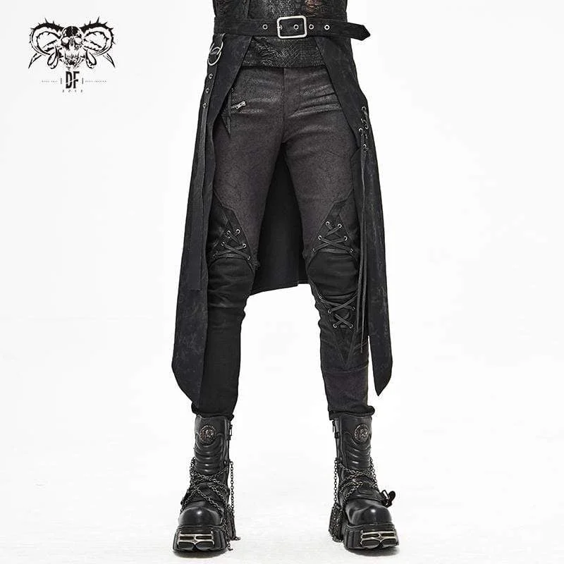 Men's Gothic Punk Irregular Buckle Black Skirt corduroy skirt durable