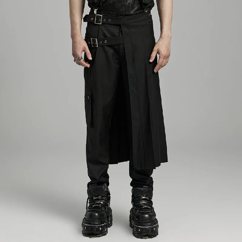 Men's Punk Buckle Pleated Skirt wool skirt warm