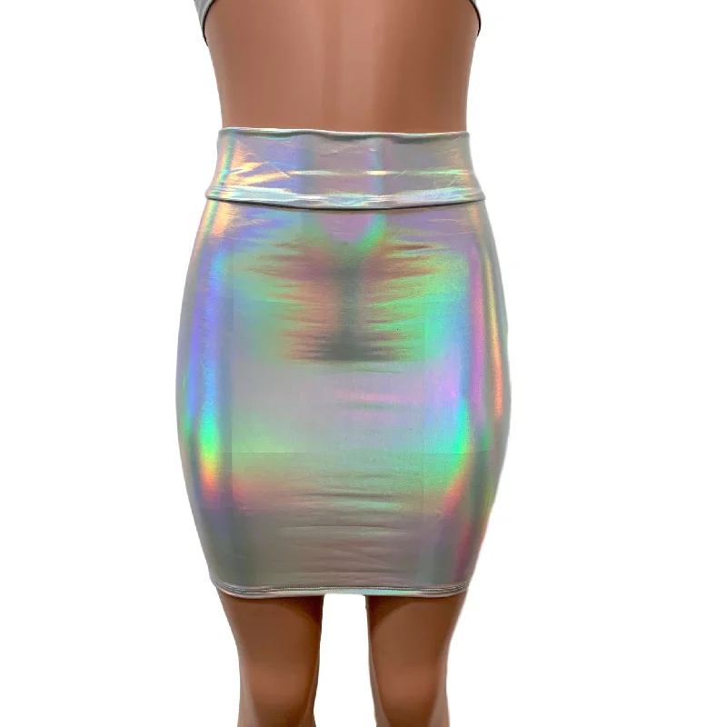 Opal Holographic High Waisted Pencil Mini Skirt cotton skirt soft