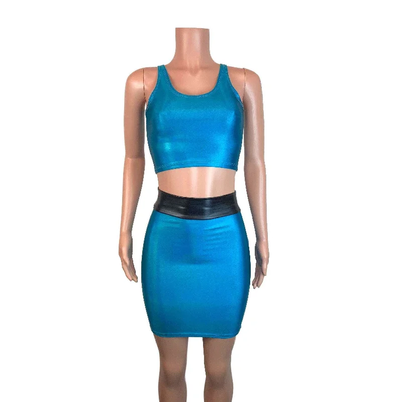 PowerPuff Girls BUBBLES Costume W/ Blue Pencil Skirt and Crop Top tiered skirt playful