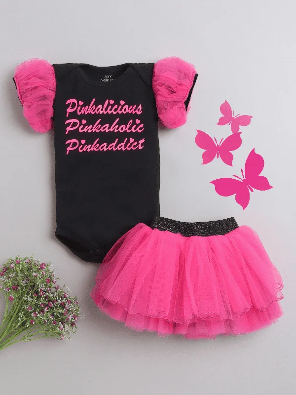 Pre-Order: Me Pinkalicious Girls Bodysuit, skirt & Hairband- Black linen skirt natural