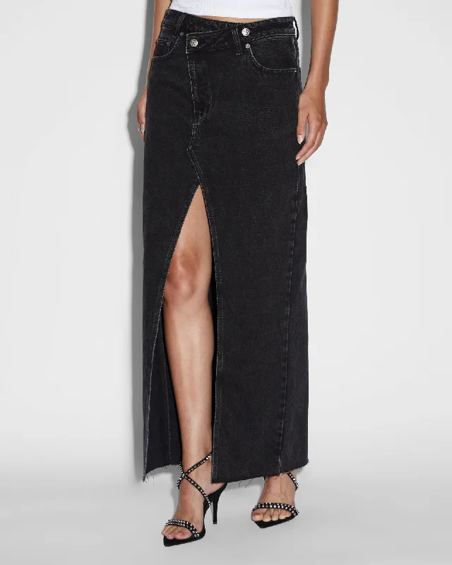 RELAX MAXI SKIRT WASHED BLACK belted skirt waist