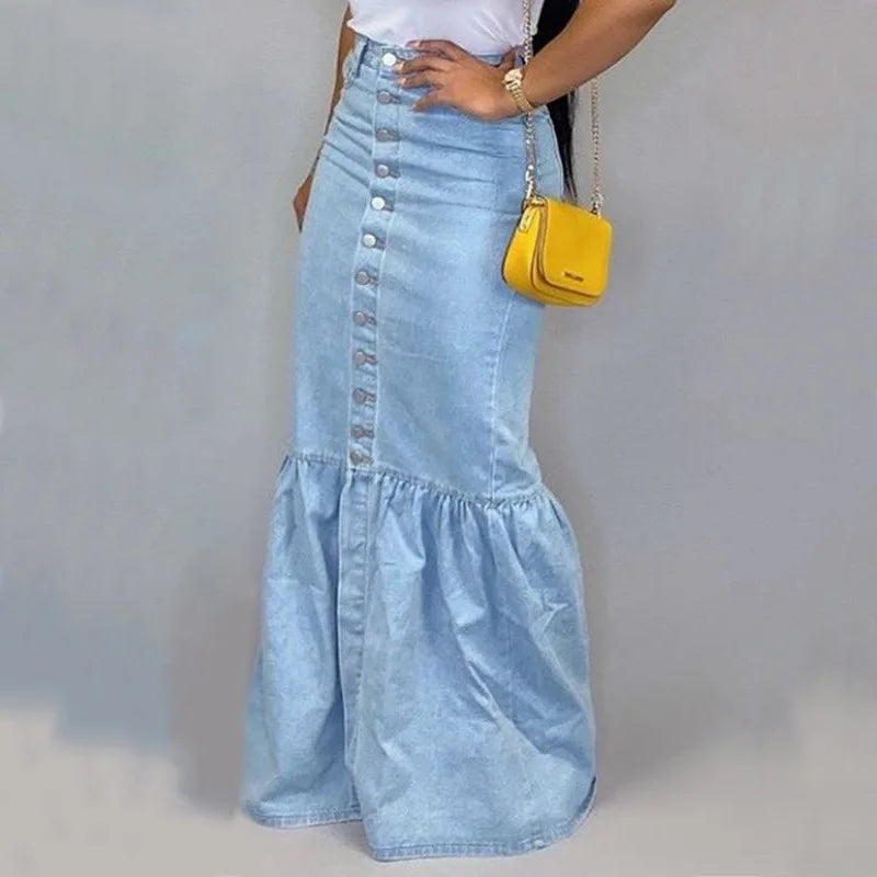 FZ Women's High Waist Stretchy Mermaid Fishtail Denim Skirt silk skirt lustrous