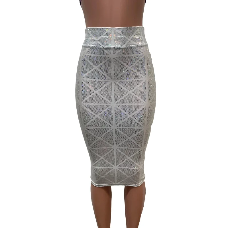 SALE - XS - Silver on White Glass Pane Long Pencil Bodycon Skirt chiffon skirt lightweight