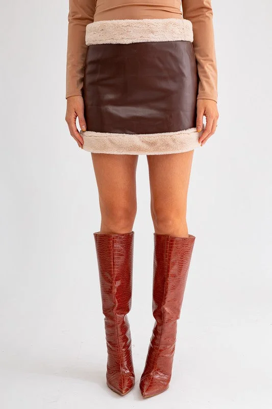 Take Me To The Alps Vegan Fur Lined Leather Mini Skirt - Final Sale relaxed fit skirt