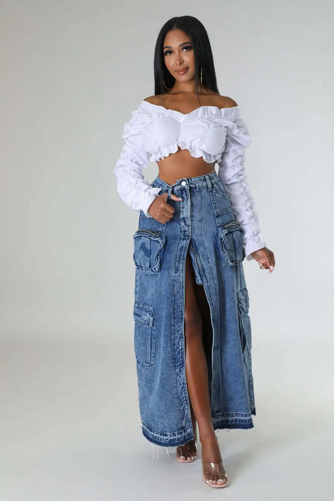 FZ Women's Vintage Loose Chic Elegant High Waist Denim Skirt denim skirt classic