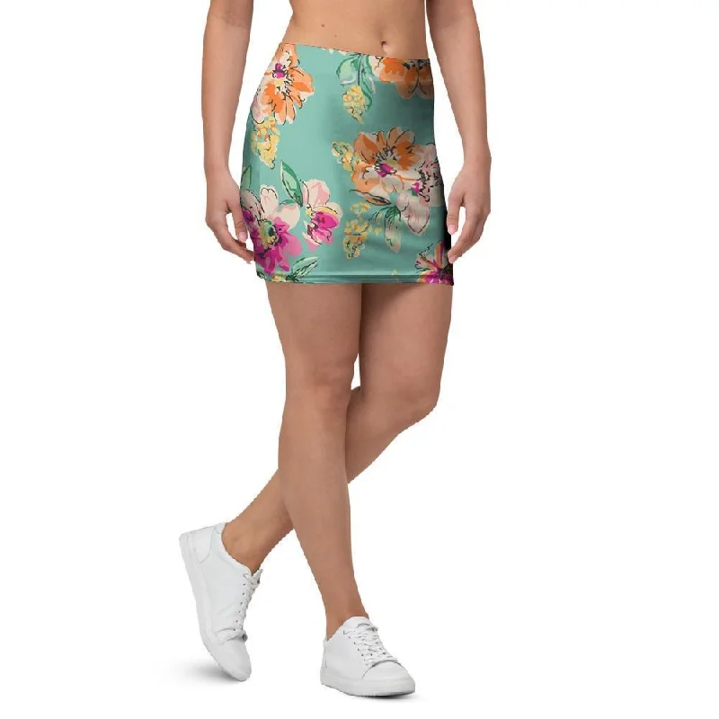 Vintage Pastel Floral Print Mini Skirt relaxed fit skirt