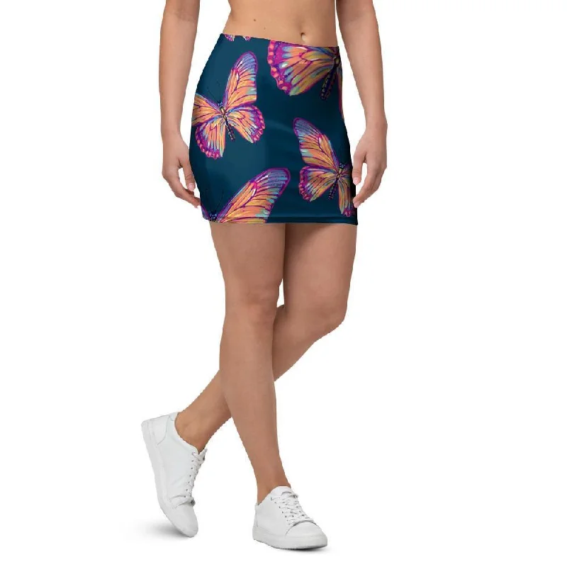 Watercolor Butterfly Print Mini Skirt pencil skirt chic