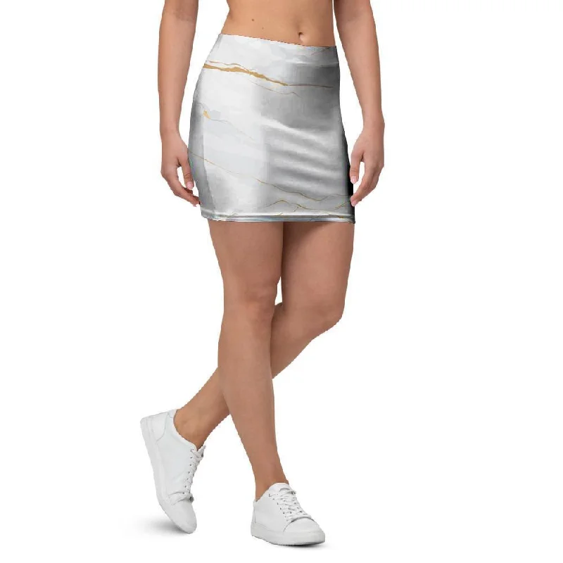 White Gold Marble Mini Skirt chiffon skirt floaty