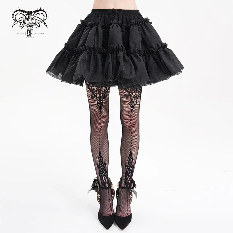 Women's Gothic Ruffled Mesh Bubble Short Skirt zip skirt side